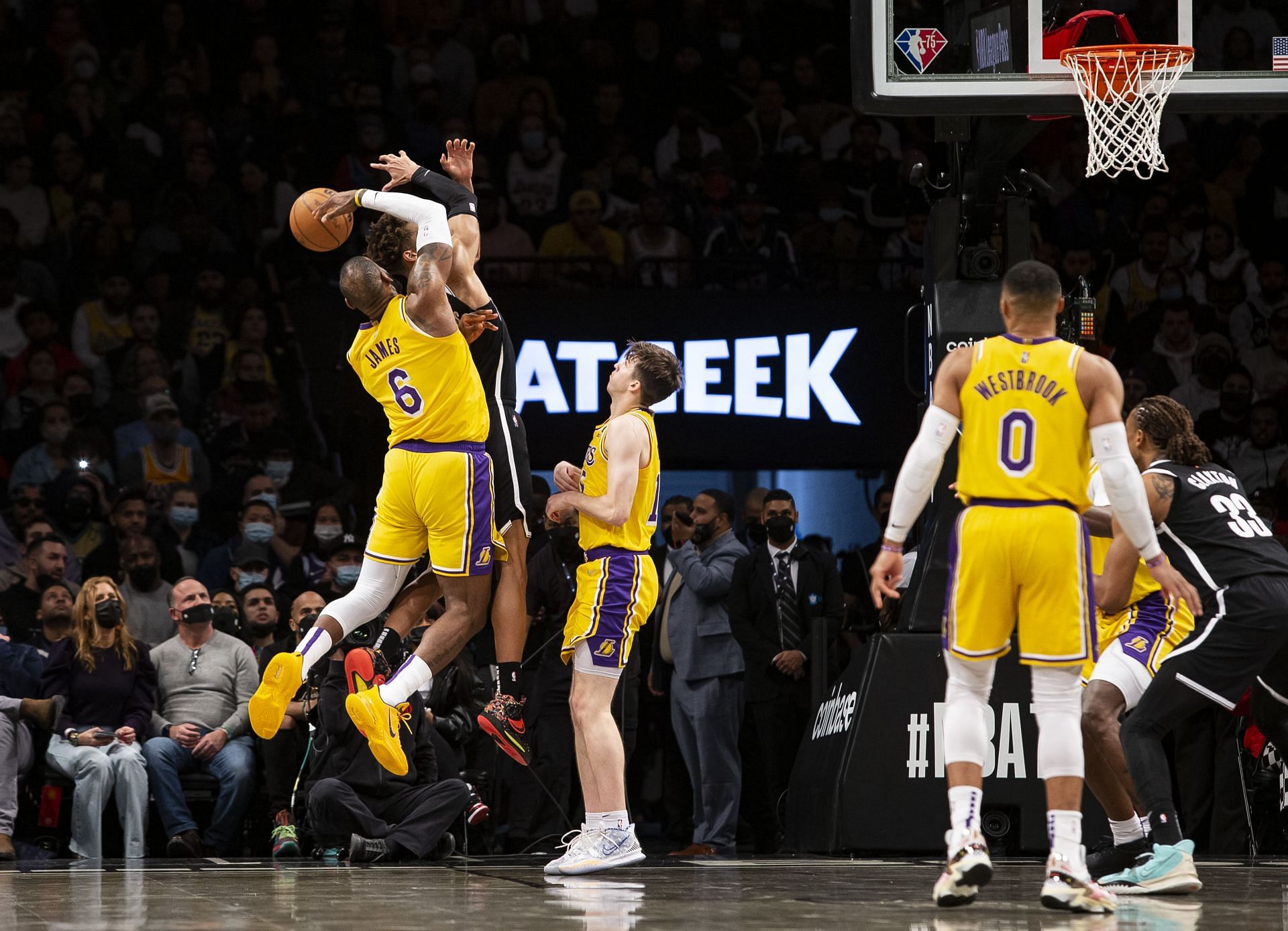 Los Angeles Lakers in action against the Brooklyn Nets