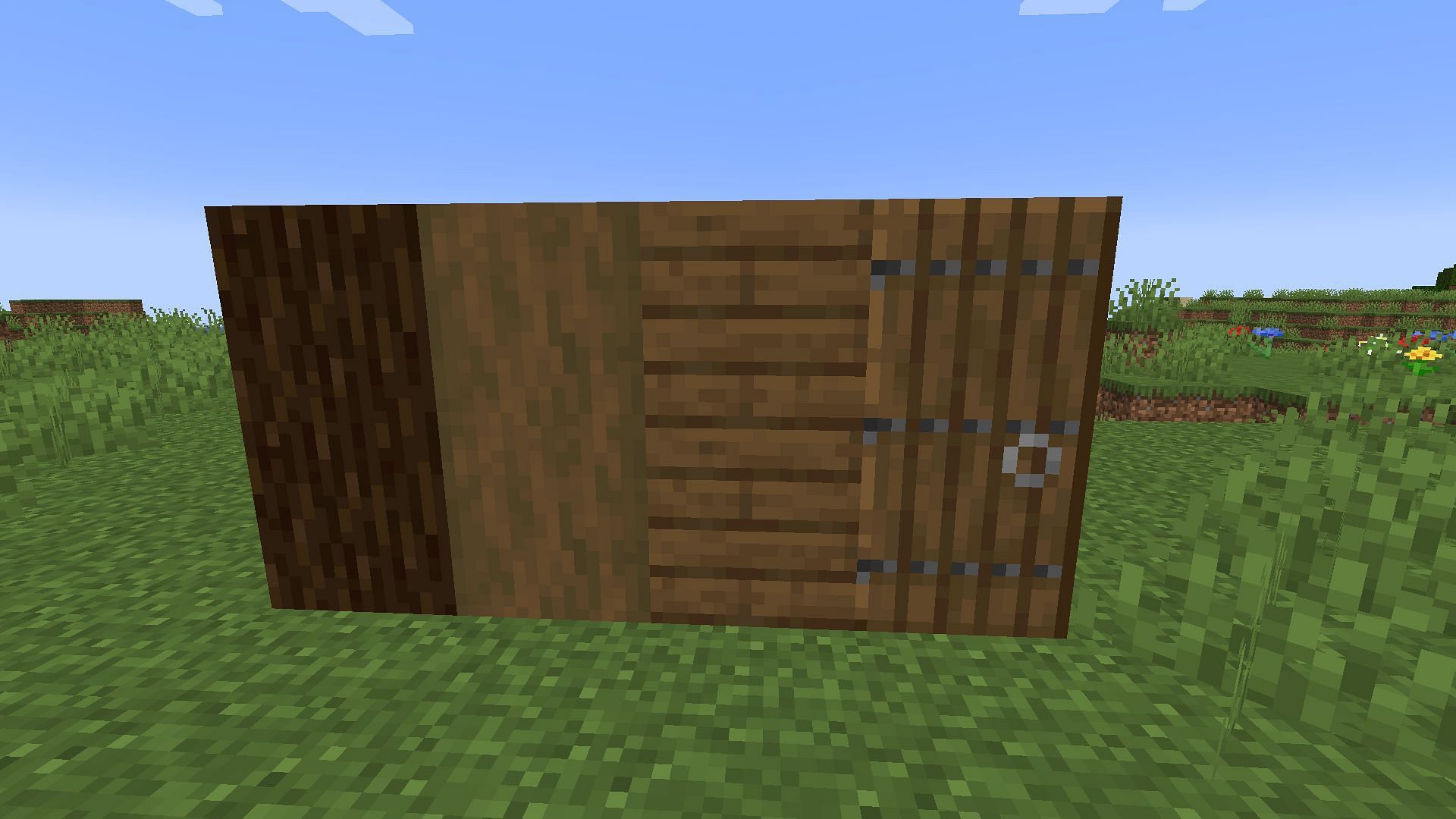 Spruce wood and some of its different blocks (Image via Minecraft)