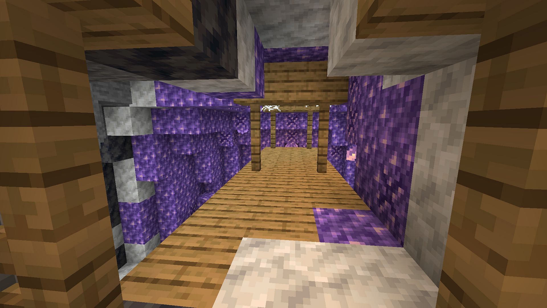 The mineshaft leading straight into the heart of a geode (Image via Minecraft)