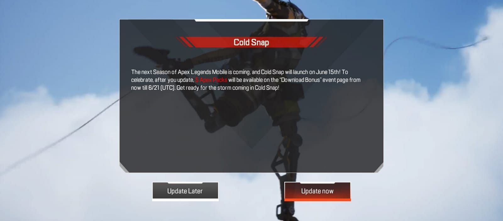 Players can claim the update rewards, i.e., five Apex Packs (Image via EA)