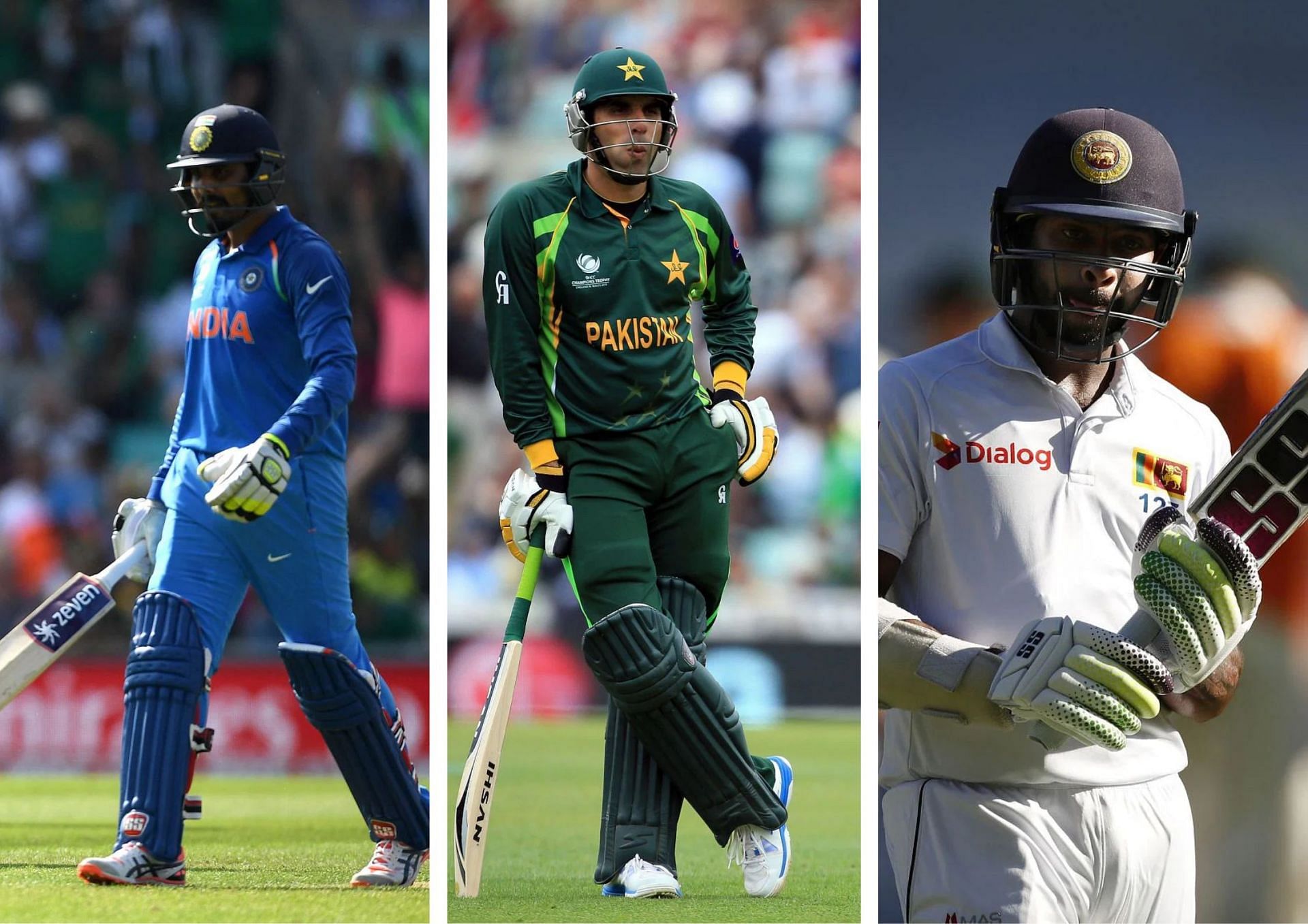 Good averages, but where&#039;s that century? Ravindra Jadeja, Misbah-ul-Haq and Niroshan Dickwella. (From left to right).