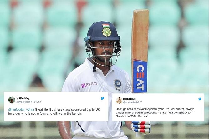 "Great life. Business class sponsored trip to the UK" - Twitterati fume over Mayank Agarwal's call-up for England Test