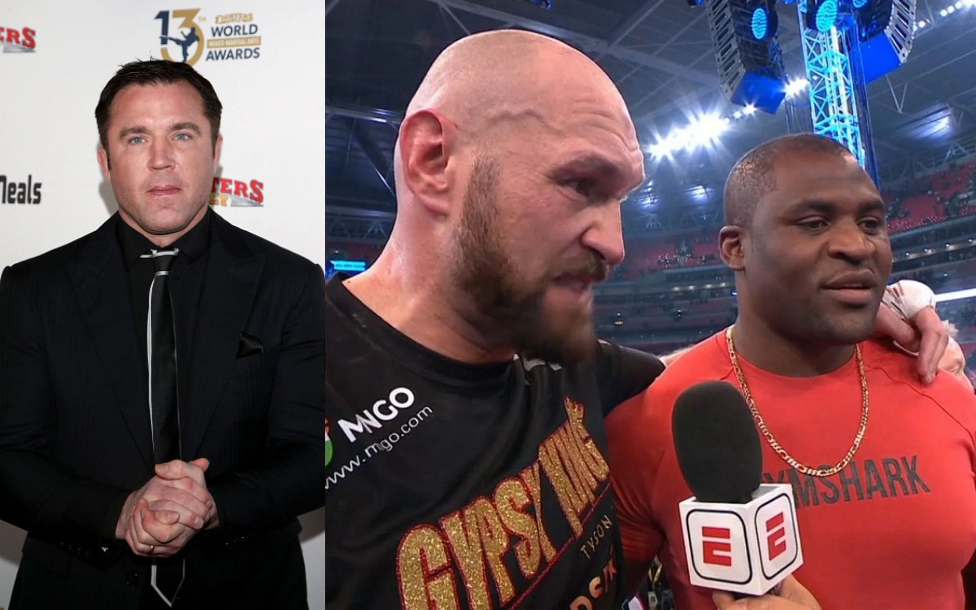 From left to right: Chael Sonnen, Tyson Fury and Francis Ngannou [Image Courtesy: @MichaelBensonn on Twitter]