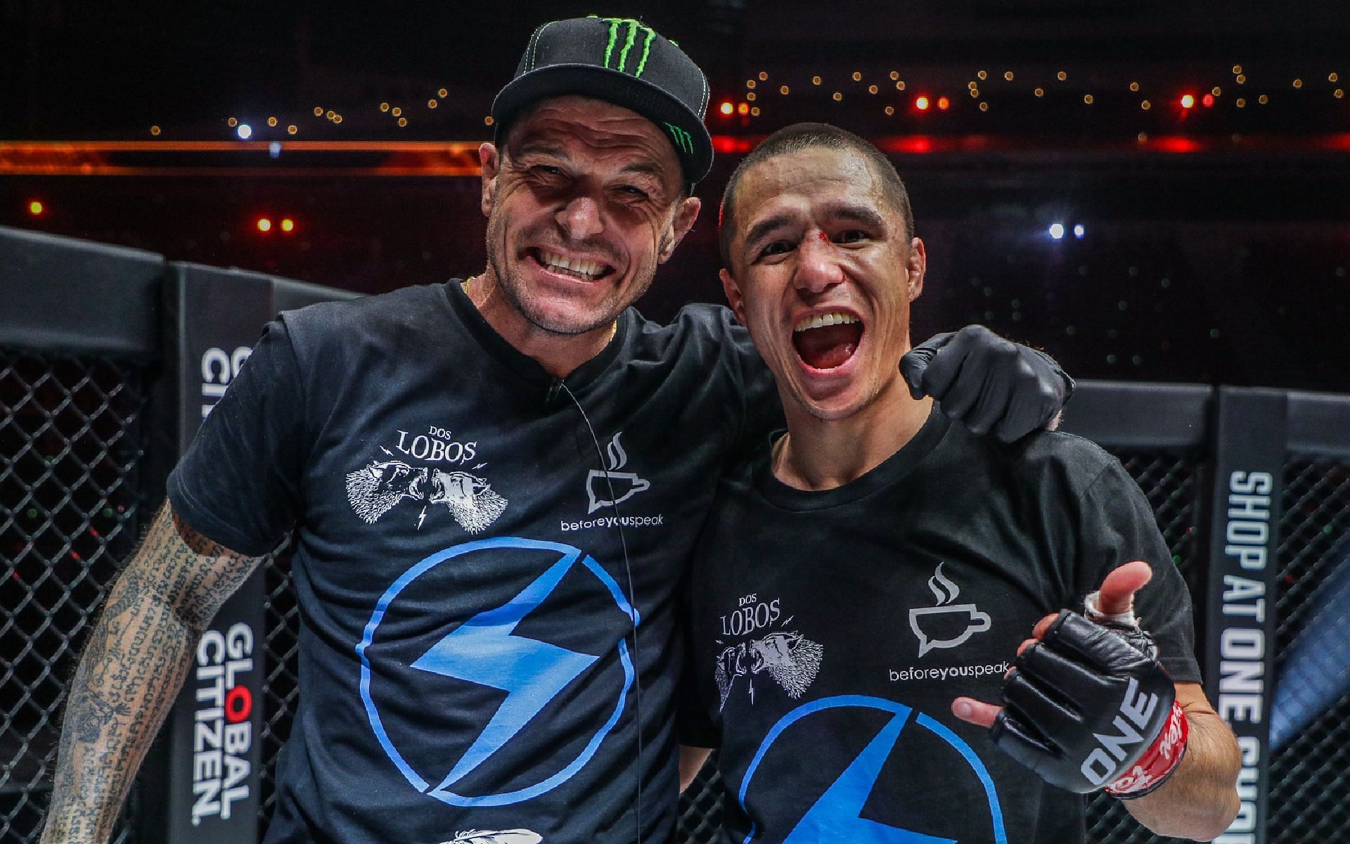 John Wayne Parr (left) and Reece McLaren (right) celebrate after the latter&#039;s victory at ONE 158. [Photo ONE Championship]