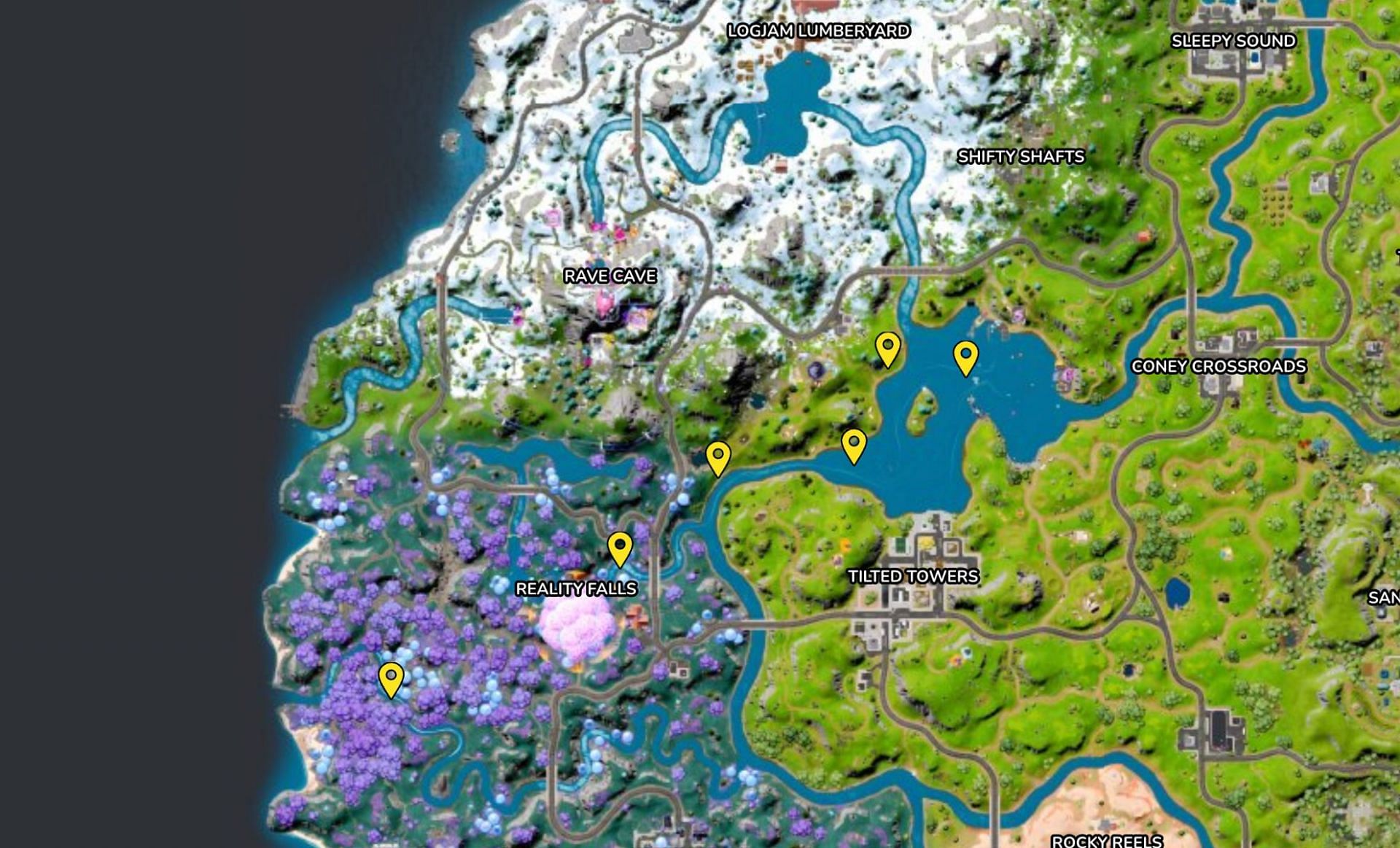 Scanner spots on the map (Image via Fortnite.GG)