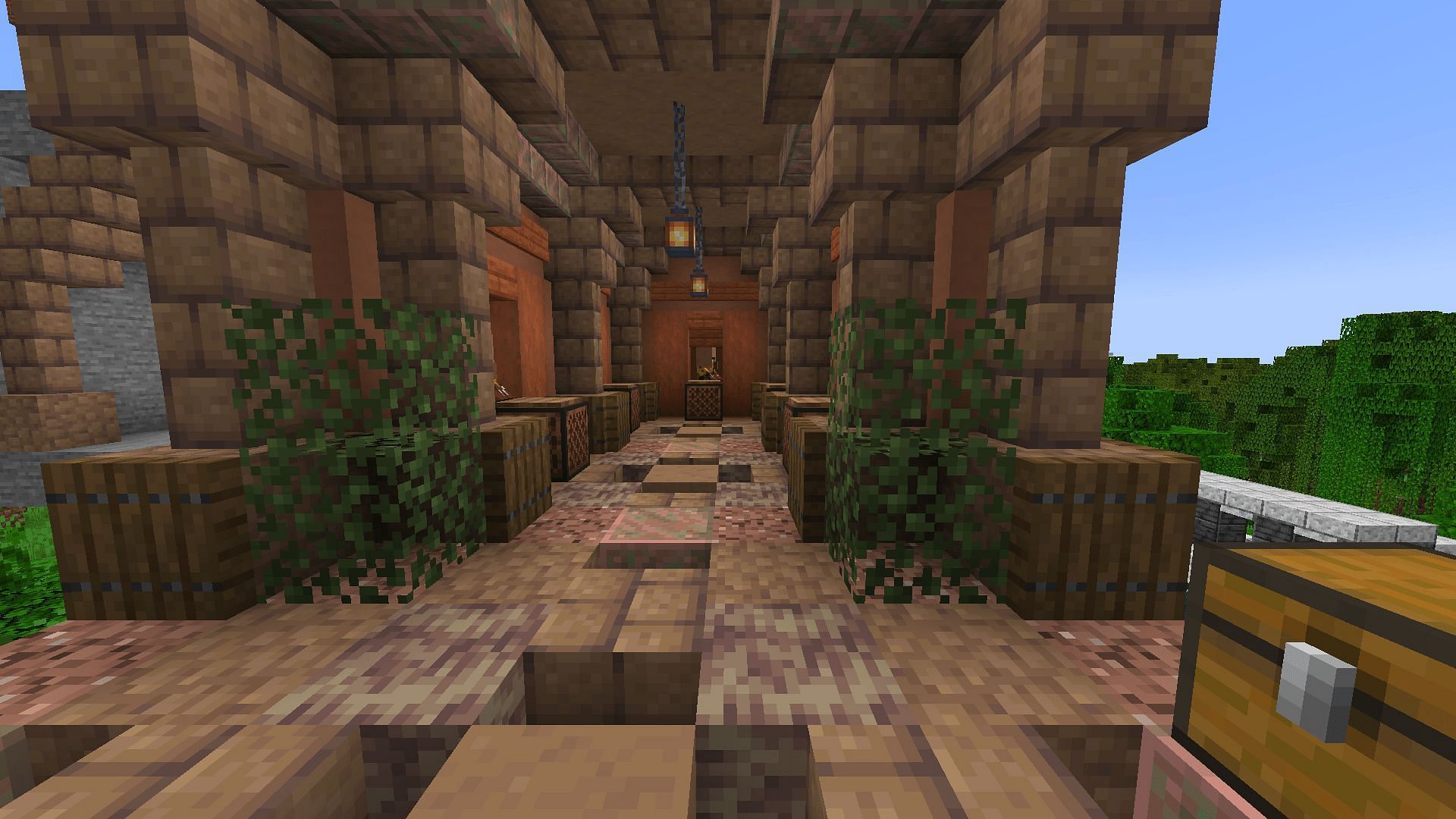 A villager awaits trades at this 1.19 trading hall (Image via u/Silly-Conference-627/Reddit)