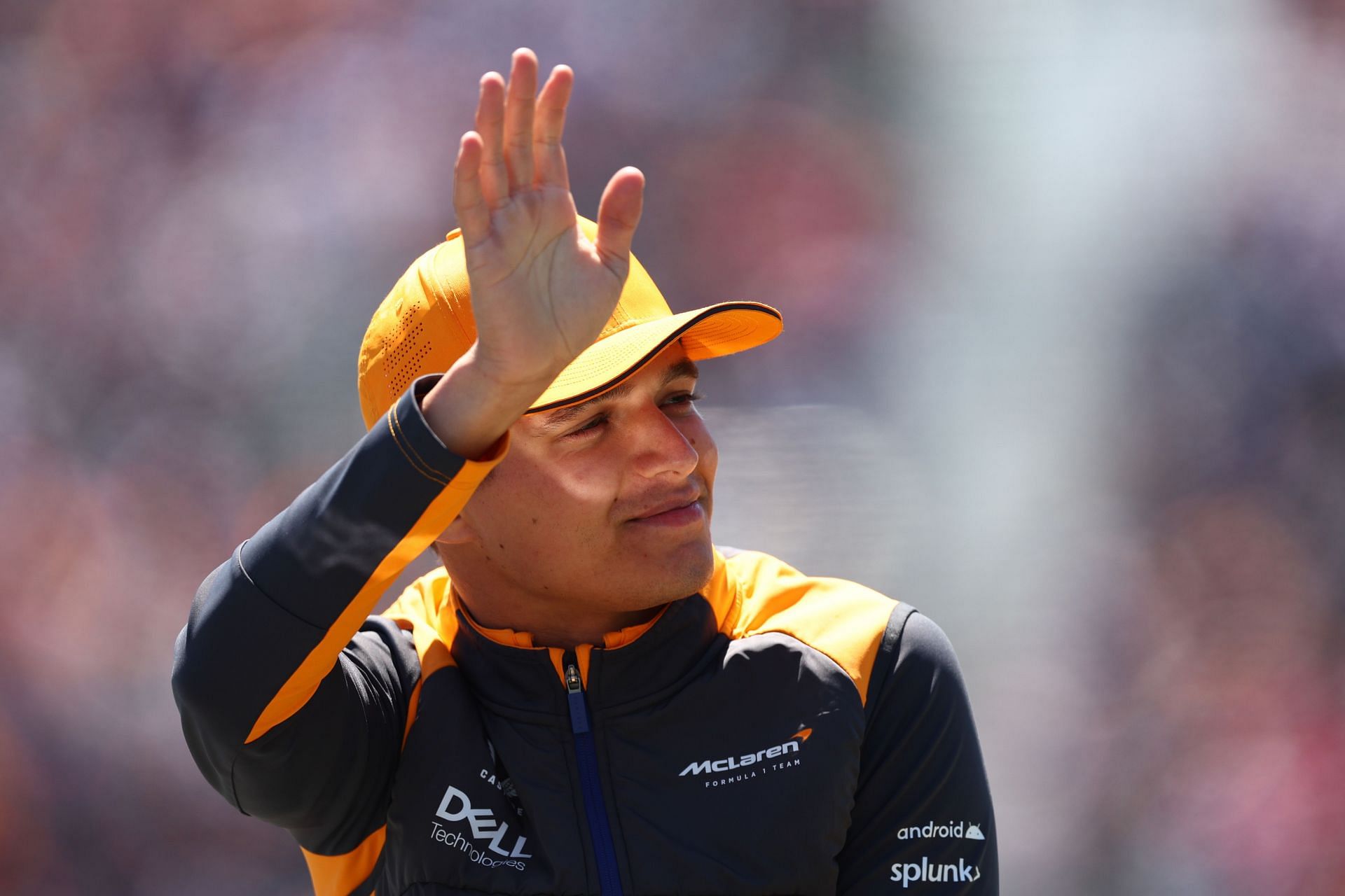 Lando Norris waves on the drivers&#039; parade ahead of the 2022 F1 Grand Prix of Canada (Photo by Clive Rose/Getty Images)