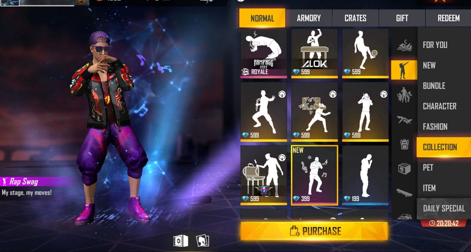 The store allows gamers to unlock an array of emotes at any time (Image via Garena)
