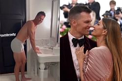 WATCH: Gisele Bundchen sneak up on Tom Brady in the bathroom with QB wearing only underwear