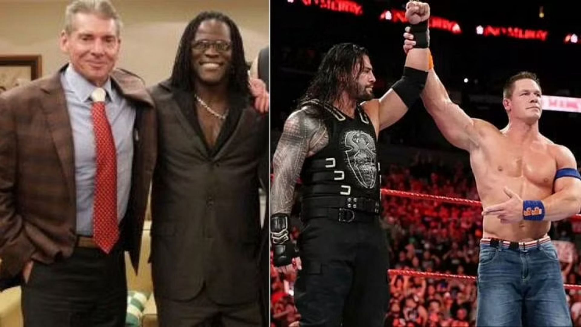 Vince McMahon and R-Truth; Roman Reigns and John Cena Brock Lesnar