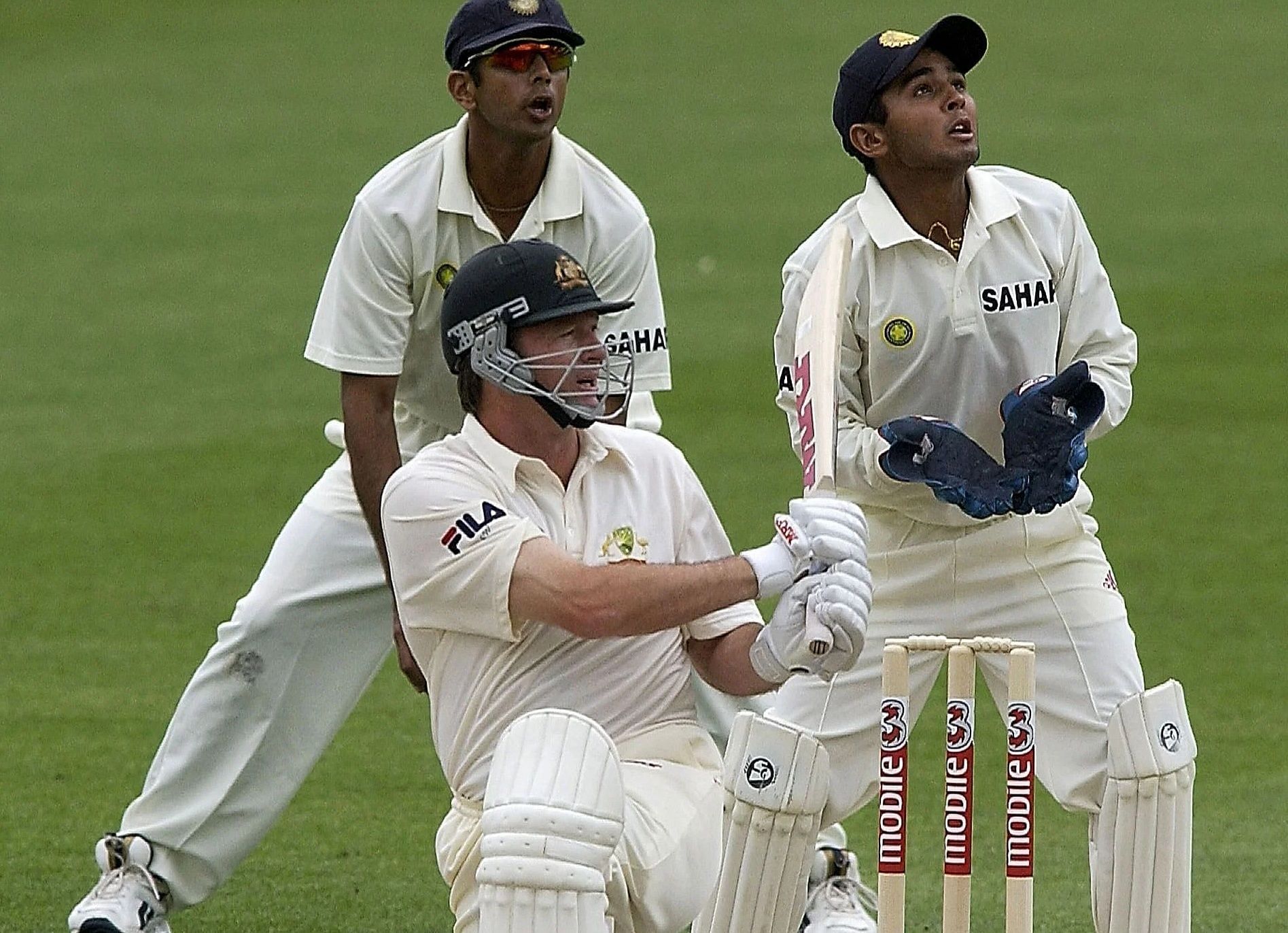 Steve Waugh batting during the 2003-04 series. Parthiv Patel is behind the stumps. Pic: Getty Images