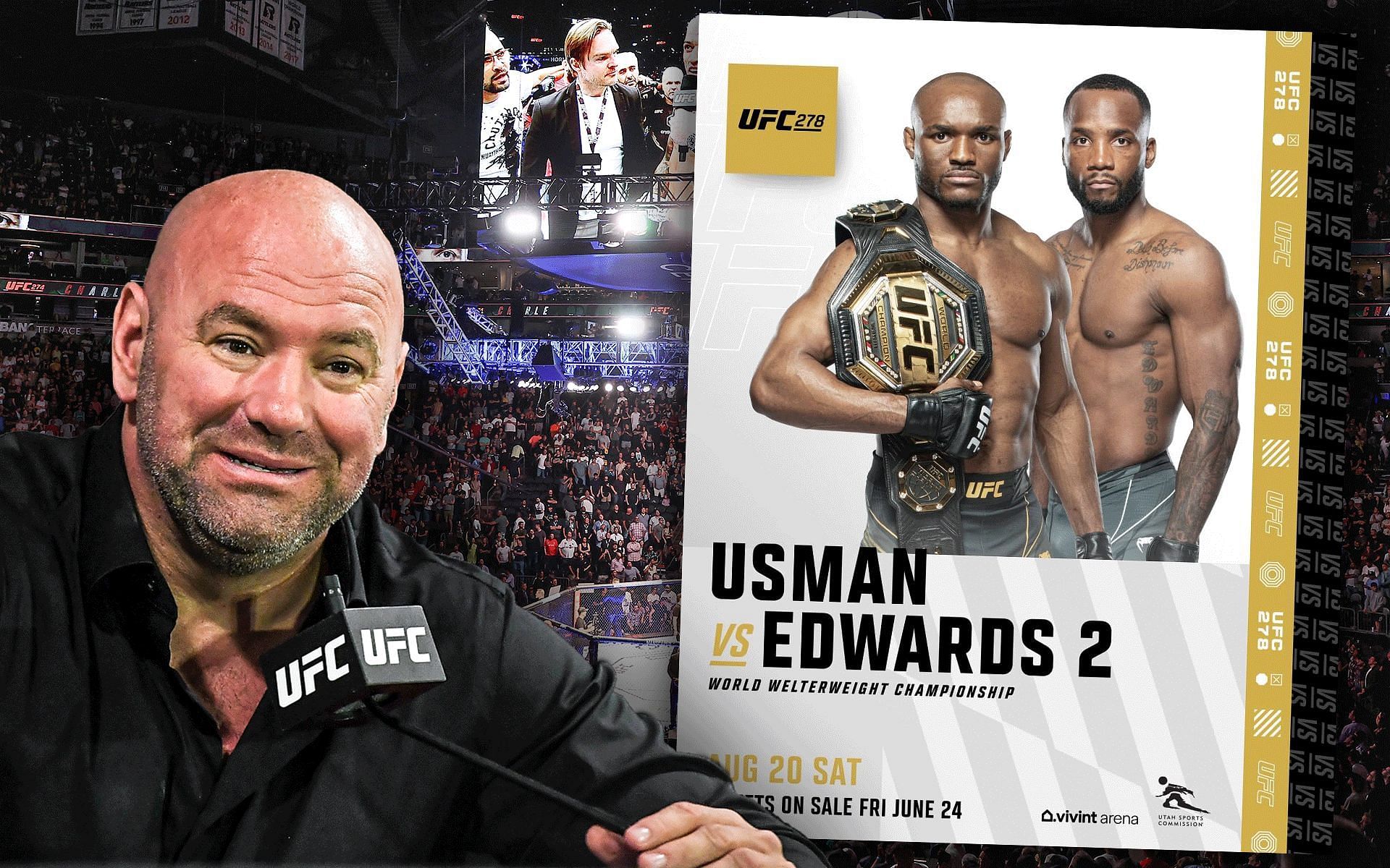 Dana White (L), Kamaru Usman vs. Leon Edwards 2 poster (R) (via @ufc on Instagram)