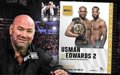 Dana White (L), Kamaru Usman vs. Leon Edwards 2 poster (R) (via @ufc on Instagram)