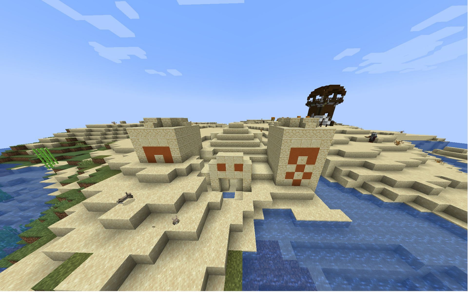 A desert temple near a pillager outpost (Image via Minecraft)