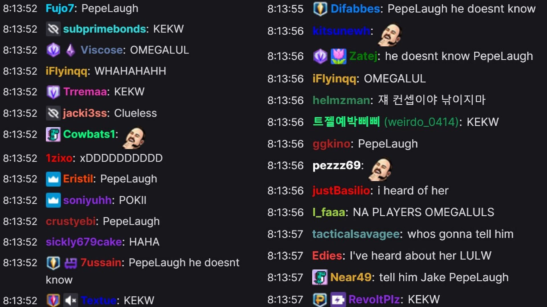 Chat laughing when the man cannot recognize Poki (Image via pokimane/Twitch)