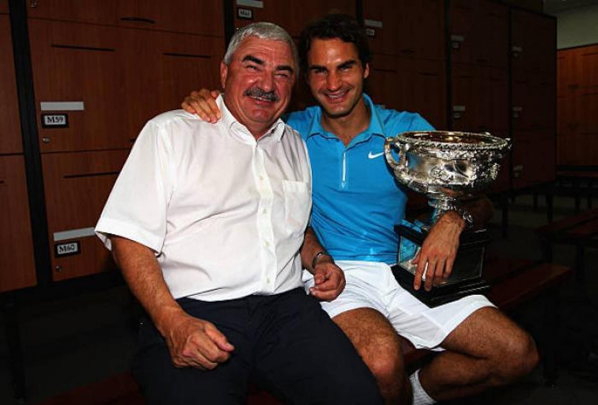 Robert Federer alongside his son Roger Federer after winning the Australian Open