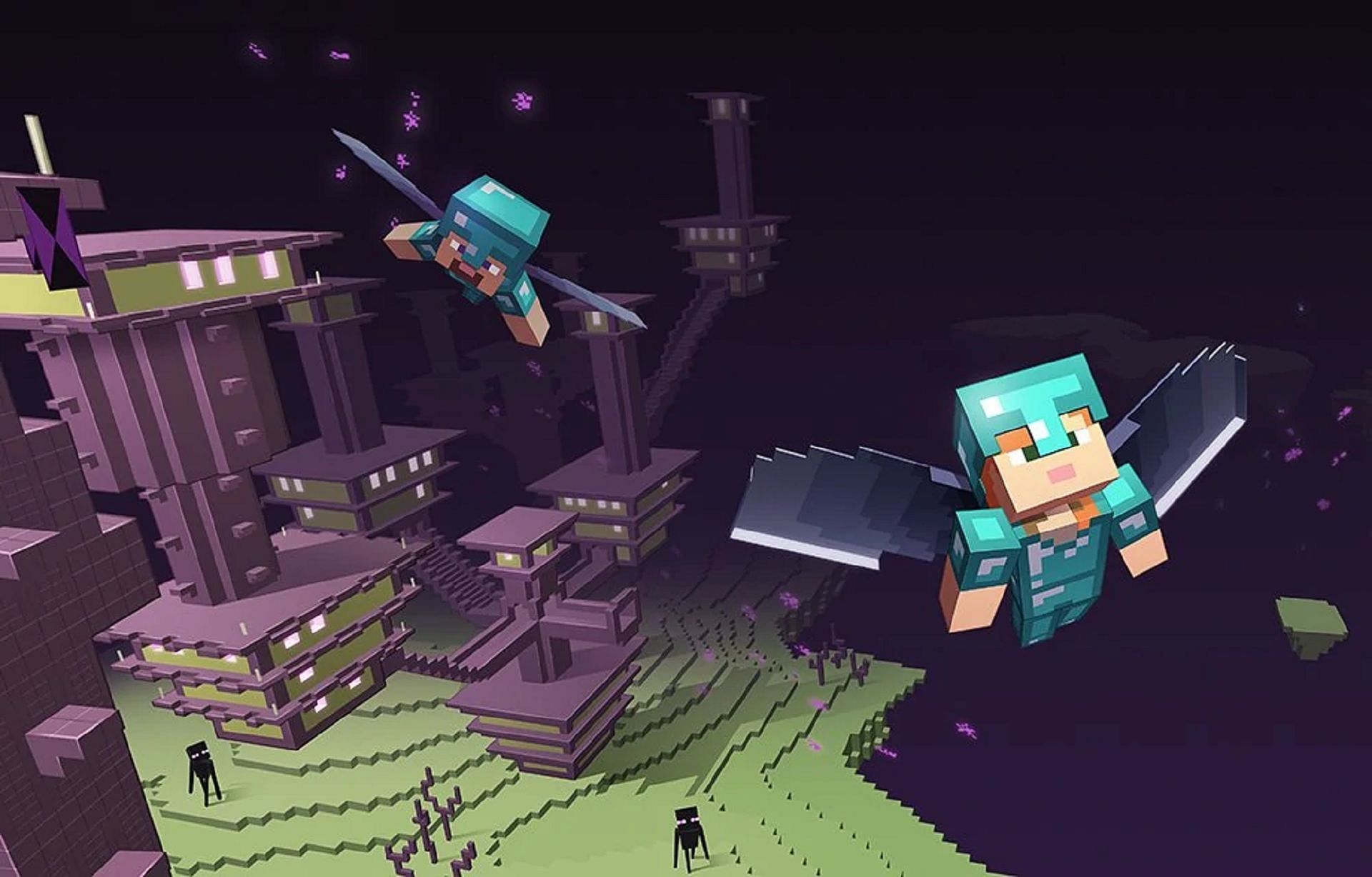 Alex and Steve using their Elytra in the End (Image via Minecraft Wiki)