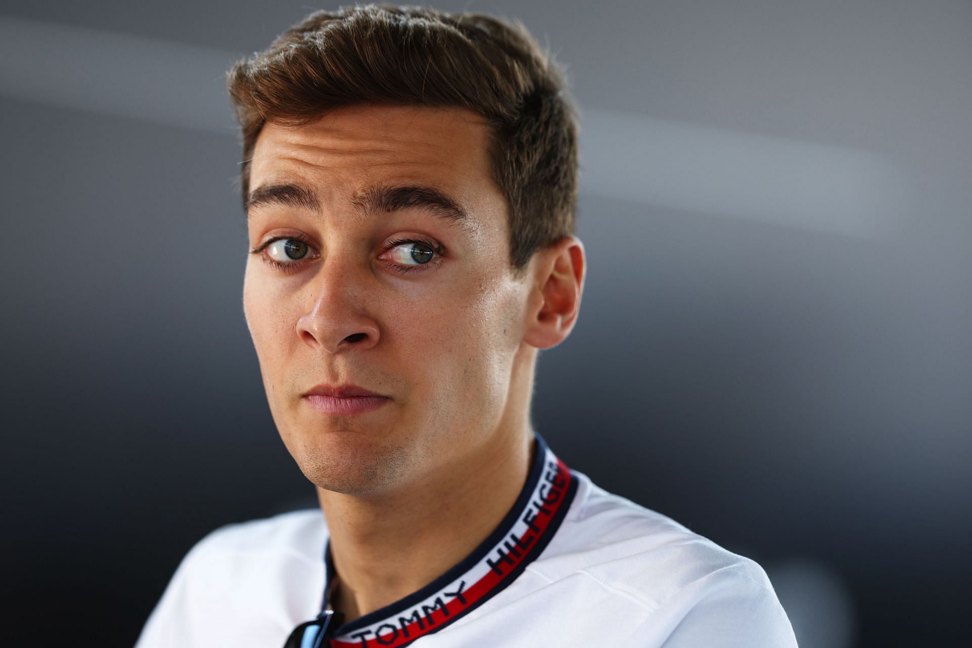 George Russell talks to the media in the Paddock prior to practice ahead of the F1 Grand Prix of Canada at Circuit Gilles Villeneuve on June 17, 2022 in Montreal, Quebec. (Photo by Clive Rose/Getty Images)