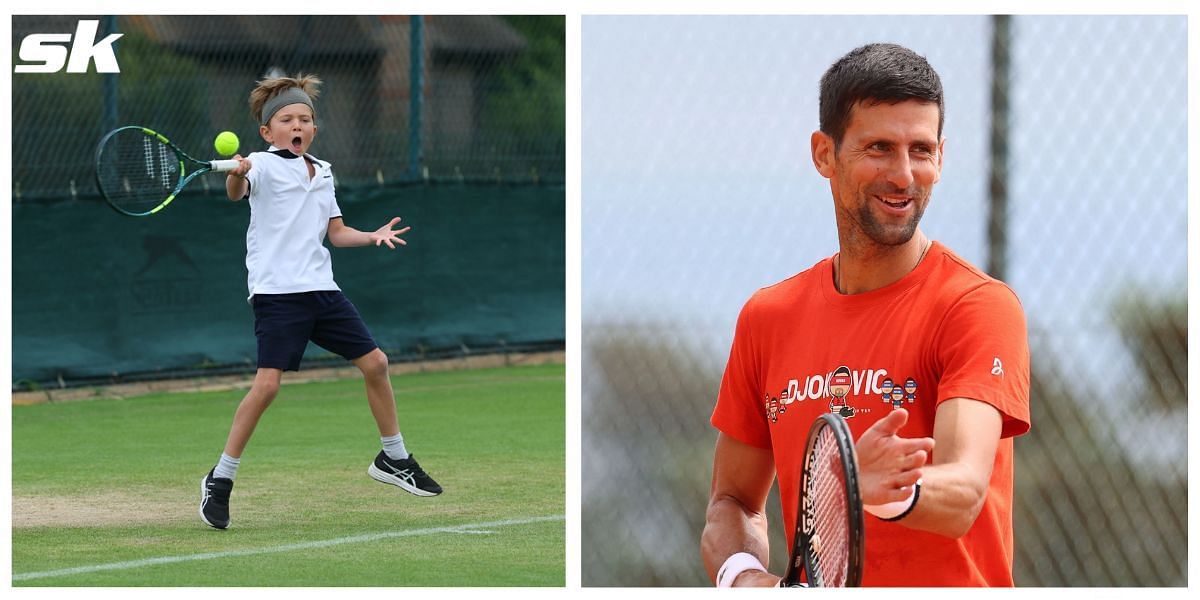 Novak Djokovic and his son Stefan were in action in a practice session at Wimbledon.
