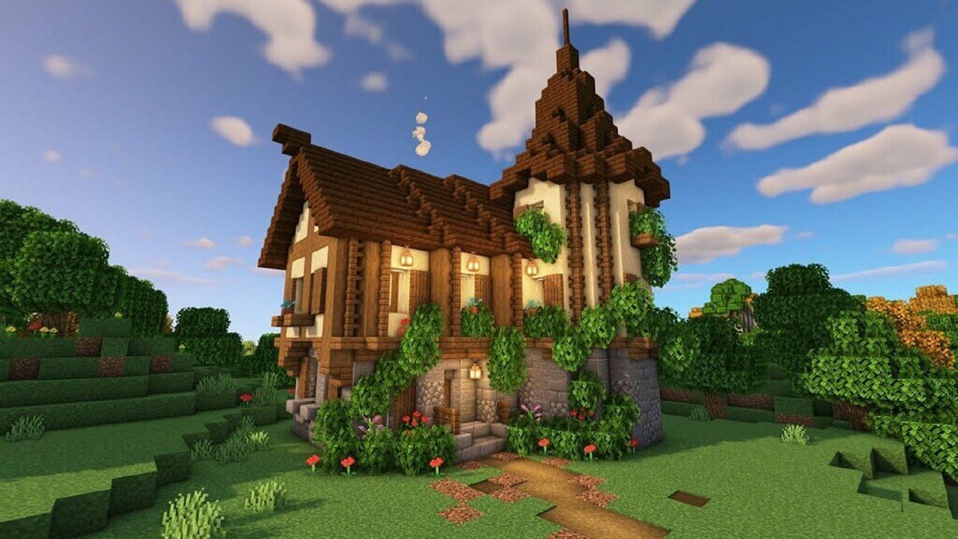 A medieval lodge home in Minecraft (Image via Mojang)
