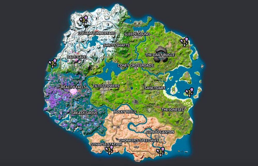 Rift locations (Image via Fortnite.GG)