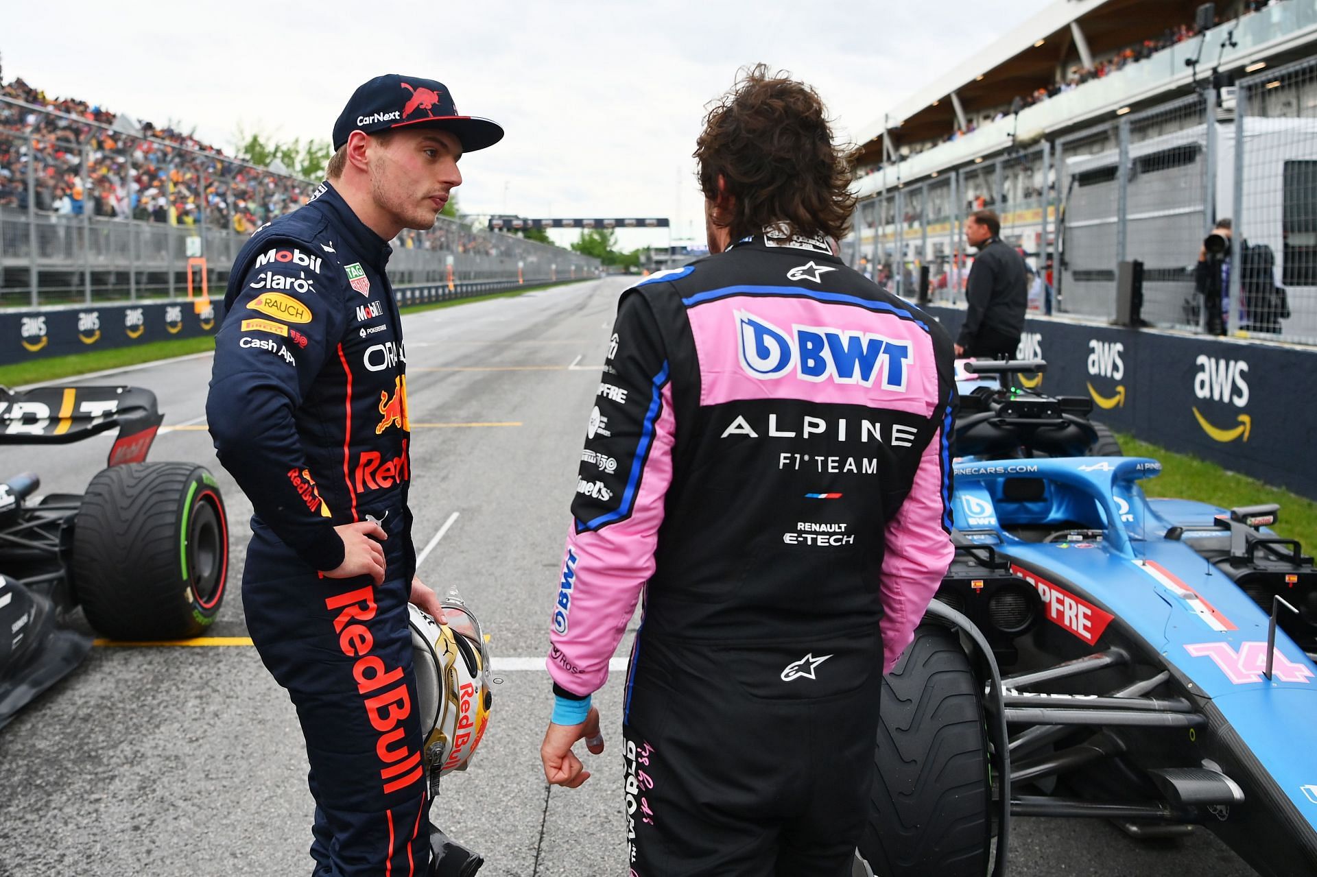 Max Verstappen (left) will be starting alongside Fernando Alonso (right) on the front row for the 2022 F1 Canadian GP