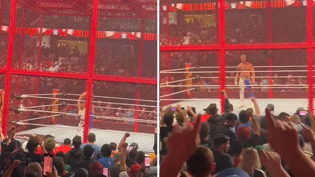 Cody Rhodes addresses the crowd after Hell In A Cell goes off the air