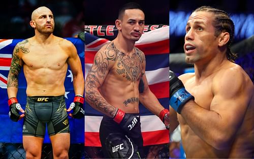 Alexander Volkanovski (left); Max Holloway (center); Urijah Faber (right)