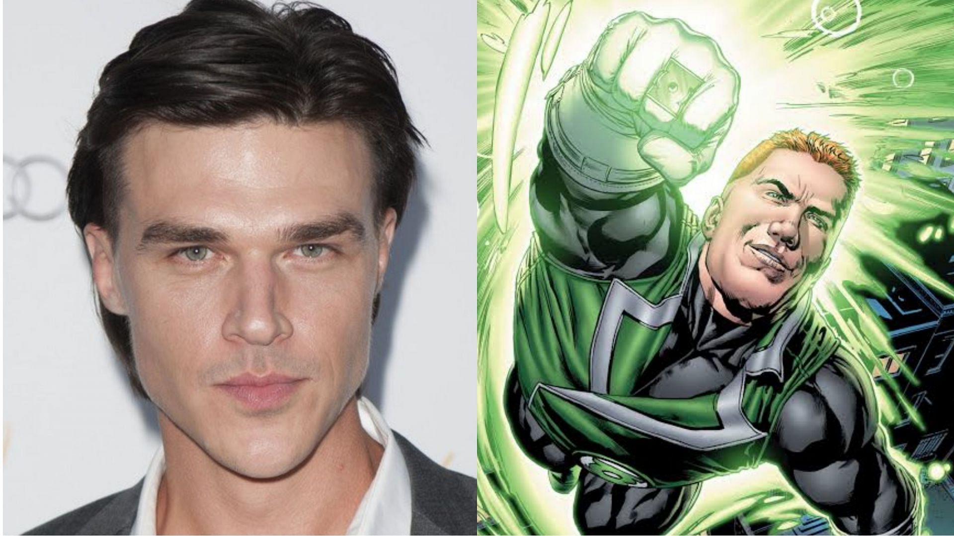 Finn Wittrock and Guy Gardner (Images via Wittrock_Inc/Twitter and DC Comics)