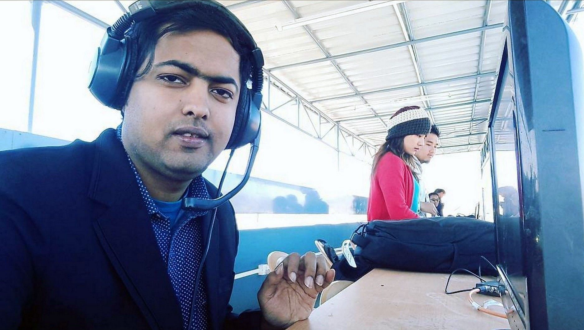 Suman Chakraborty commentating on the 2015-16 I-League tie between Aizawl FC and Mohun Bagan in Aizawl.