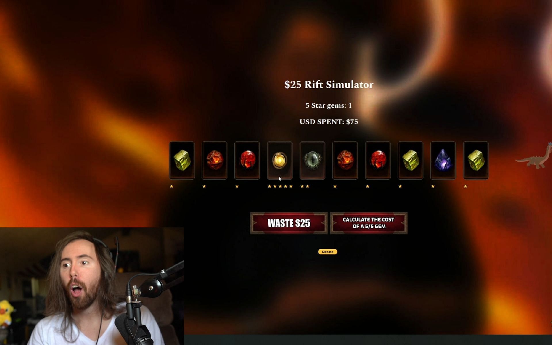 Asmongold plays a Diablo Immortal Rift simulator on stream and gets a 5 Star Legendary Gem (Image via Asmongold/Twitch)