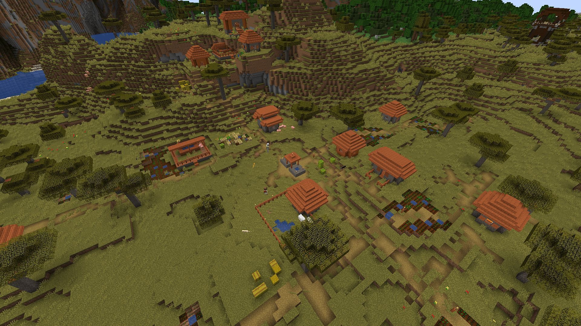 The savannah village near spawn (Image via Minecraft)
