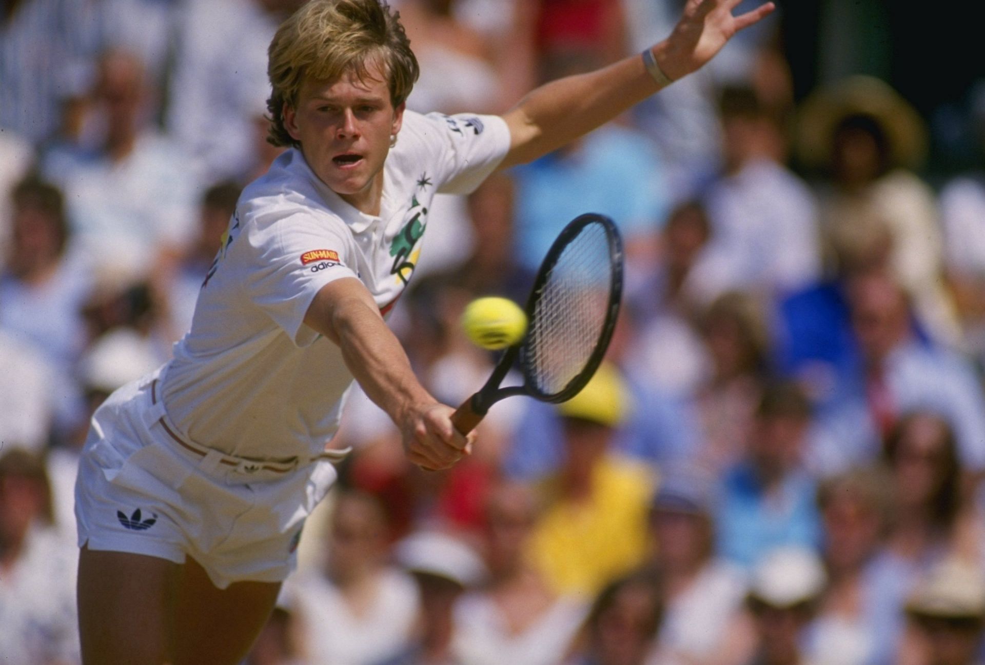 Stefan Edberg reaches for a backhand.