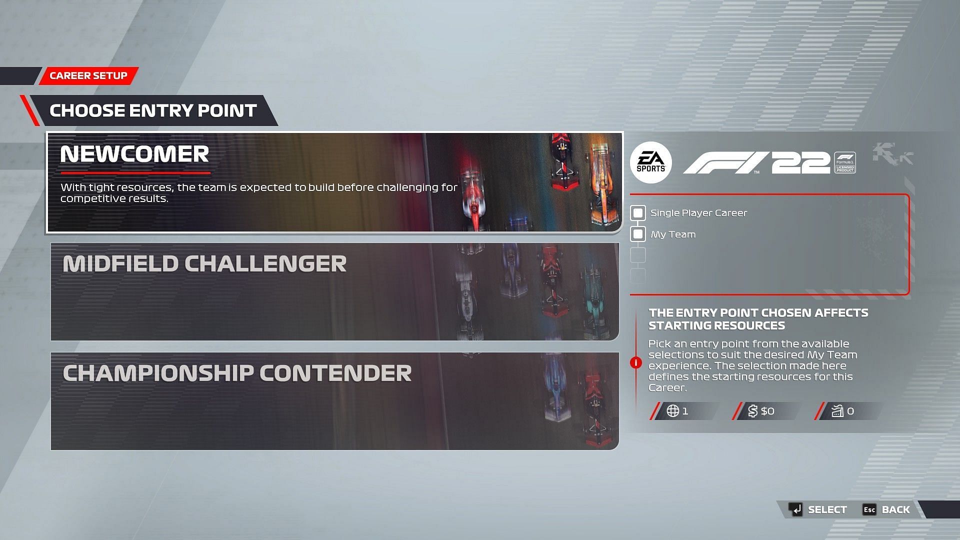 Various choices in manager mode (Image via F1 22)
