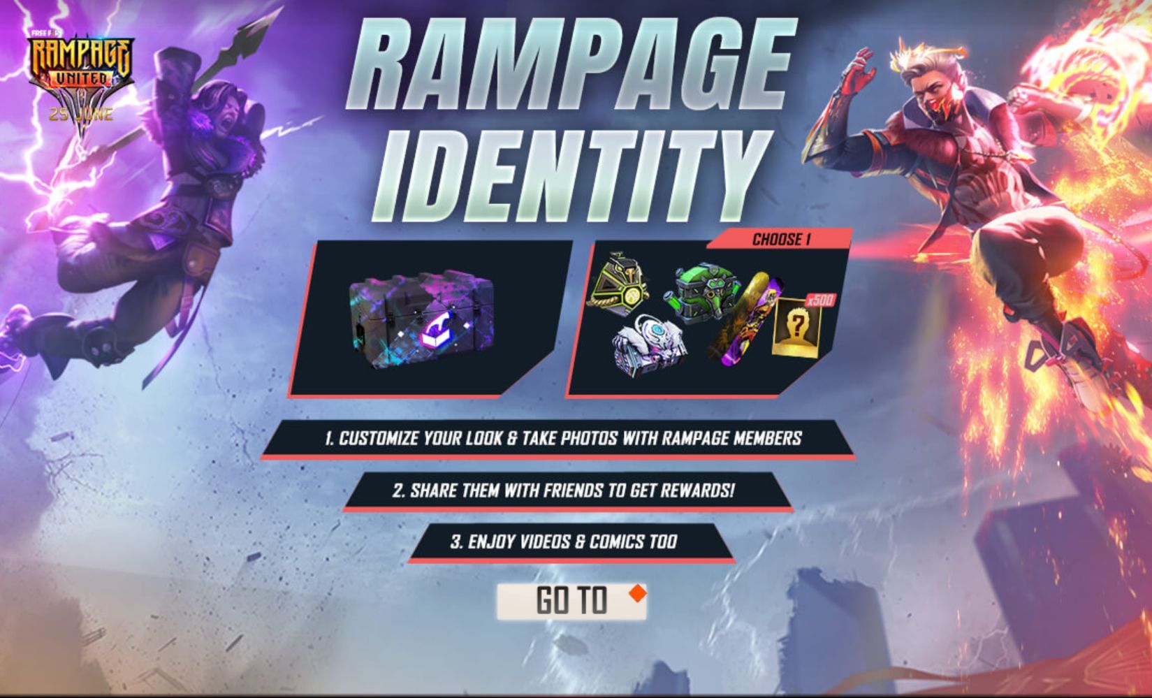 Rampage Identity offers a Rampage Unite Choice Crate (Image via Garena)