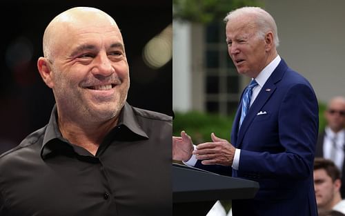 Joe Rogan (left); Joe Biden (right)