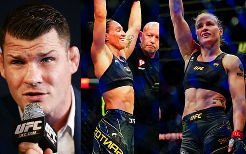 Michael Bisping (left), Taila Santos (centre), Valentina Shevchenko (right)