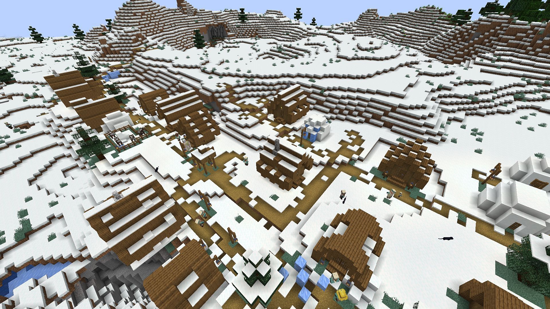 One of the snowy villages found on the -5224658538943565064 seed (Image via Minecraft)