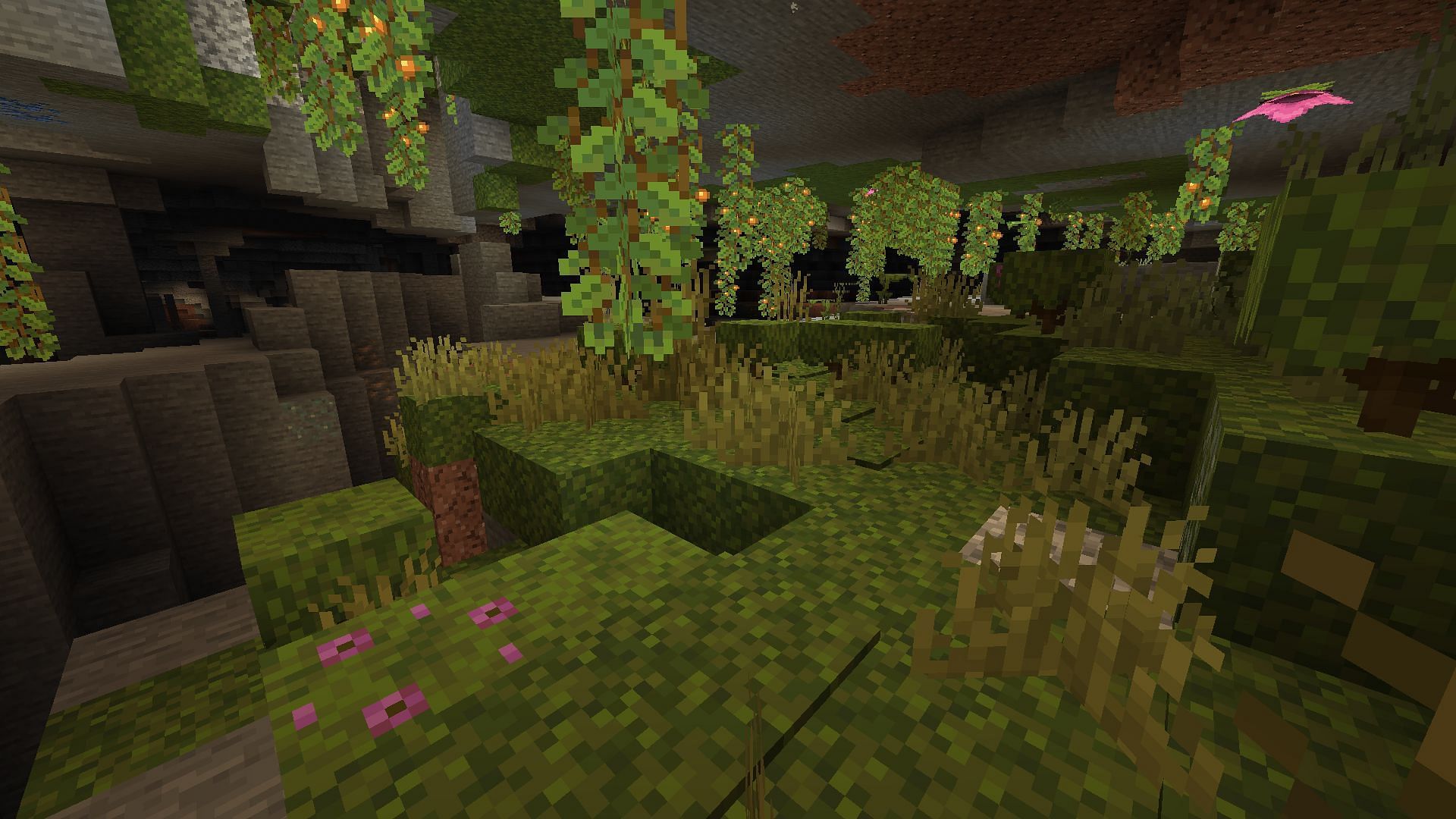 Lush caves generating these blocks (Image via Minecraft 1.19)