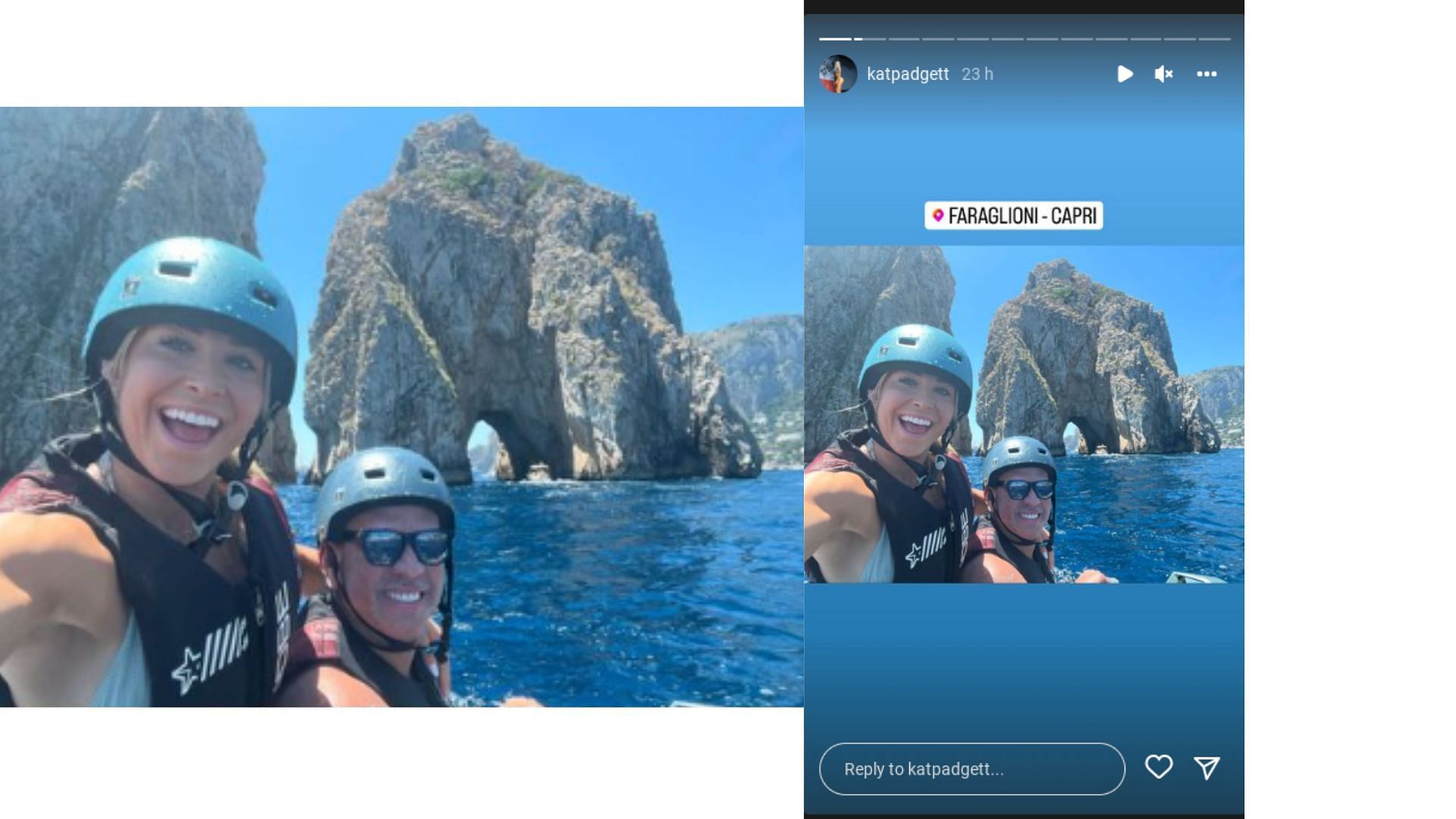 Alex and Kathryne Padgett enjoying a jet ski ride in Italy.