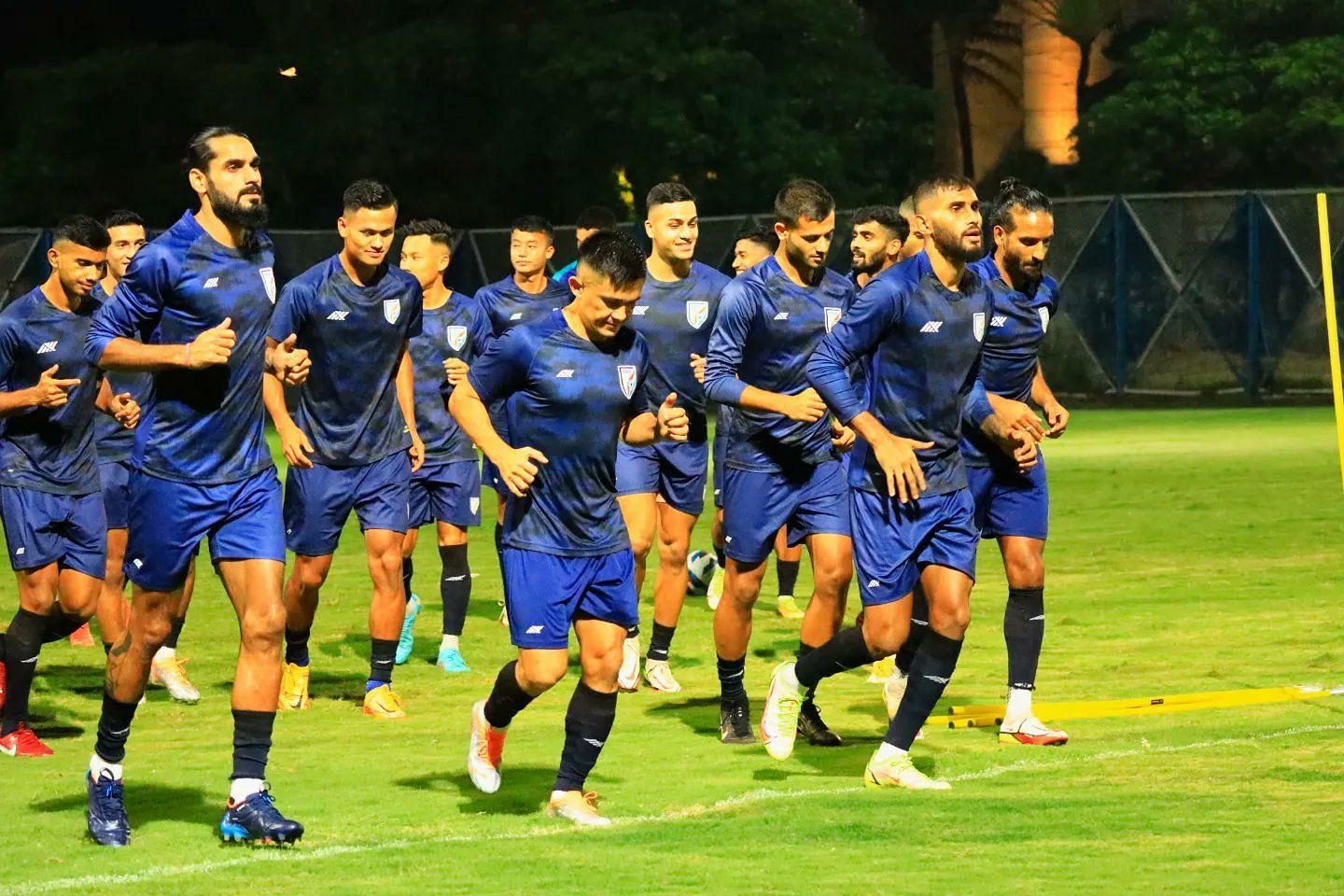 Indian players training ahead of their clash against Cambodia. (Image Courtesy: Twitter/IndianFootball)