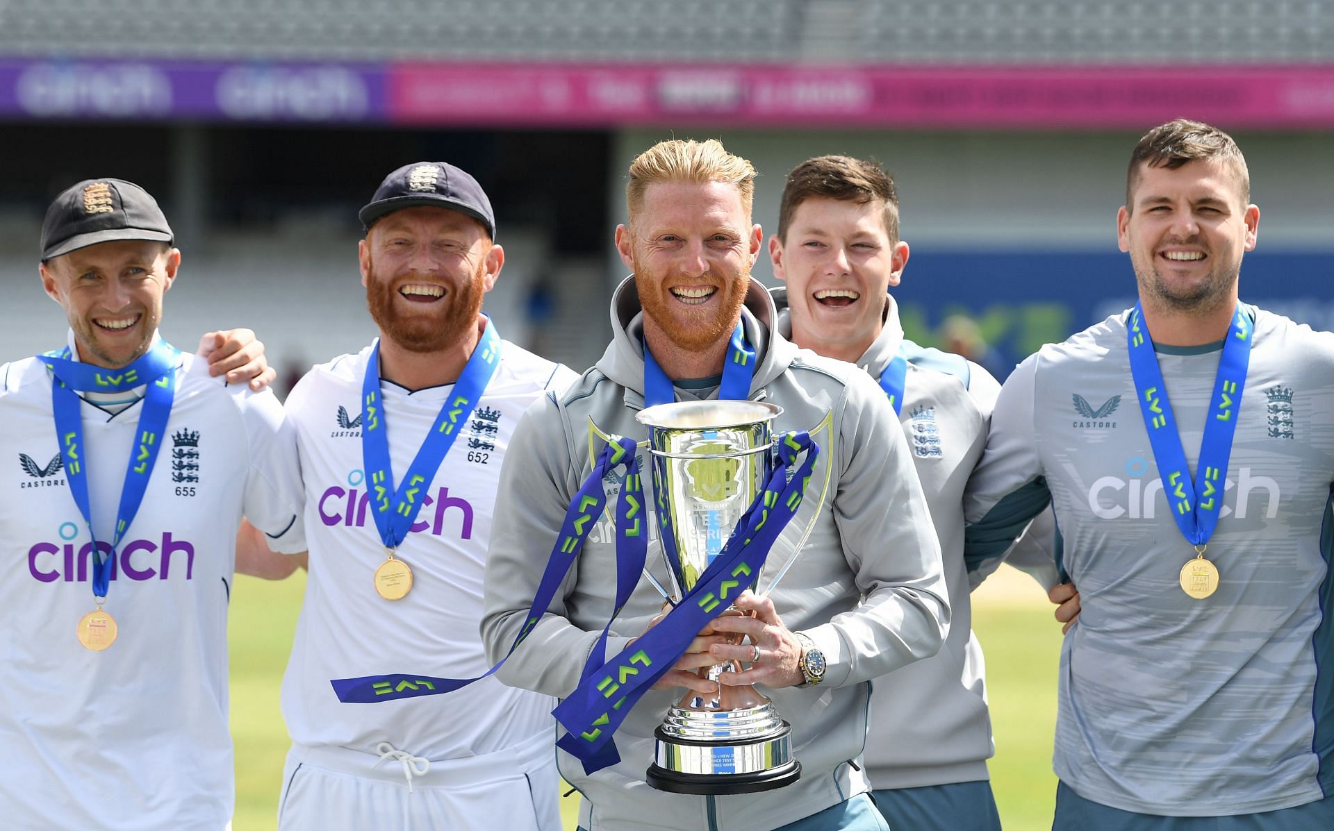 Ben Stokes and other England stars after winning the Test series against the Kiwis. (Getty images)