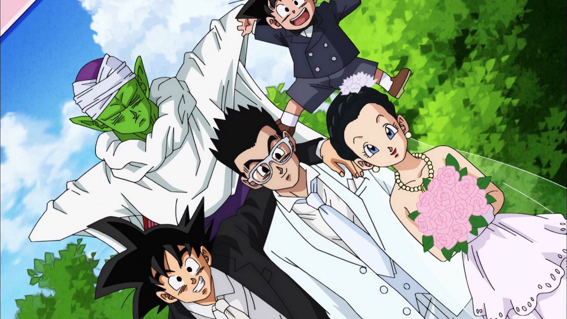 Gohan and Videl, with their family, on their weeding day (Image credit: Akira Toriyama/Shueisha, Viz Media, Dragon Ball Super)