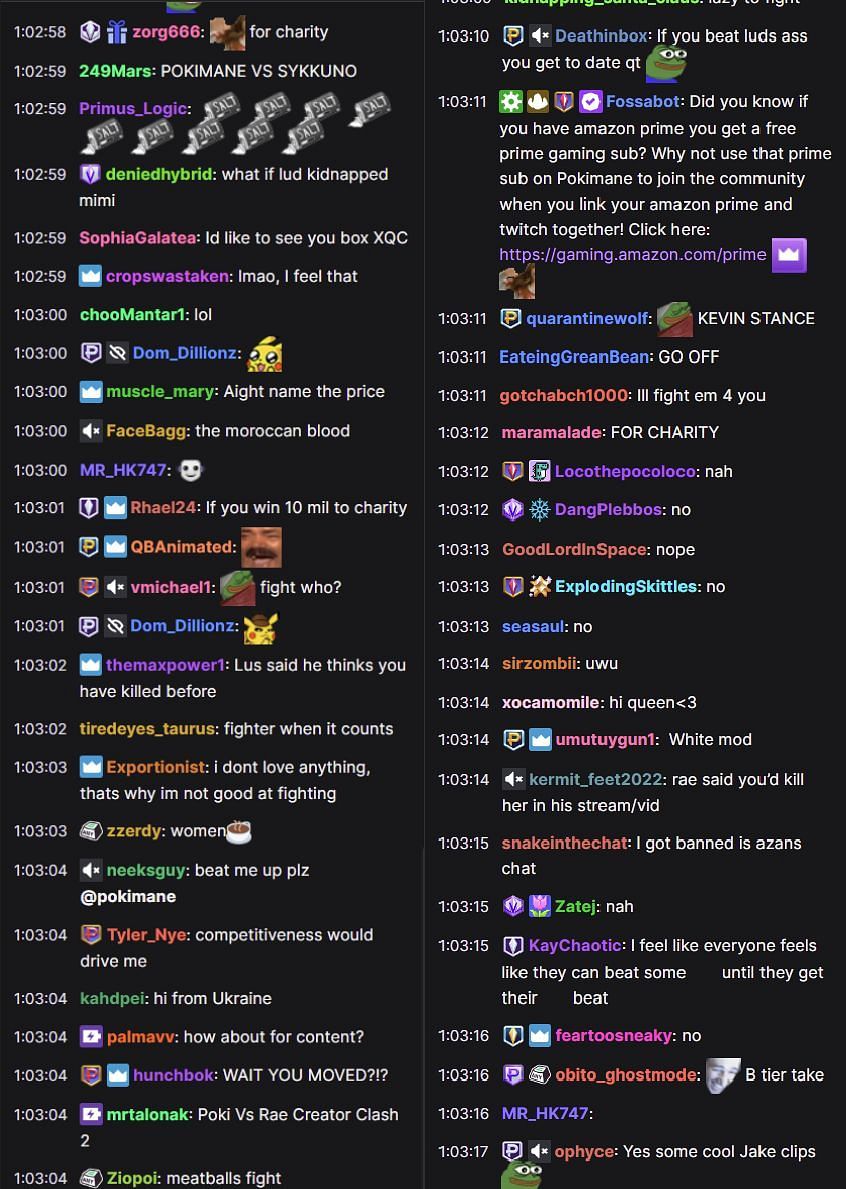 Fans in the Twitch chat reacting to the streamer&#039;s take (Image via Pokimane/Twitch)