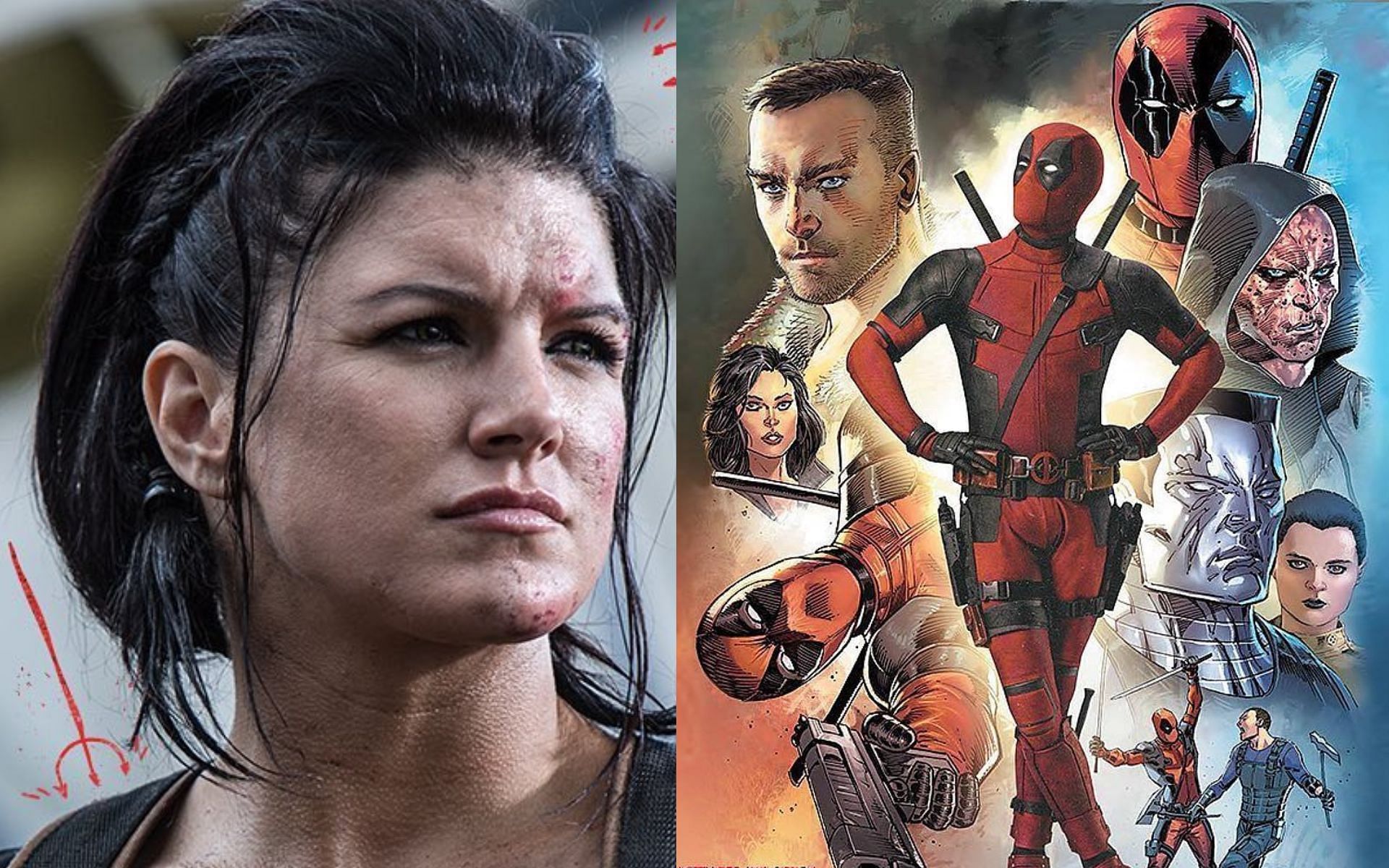 Gina Carano (left) Deadpool poster (right) (image courtesy Instagram @deadpoolmovie)