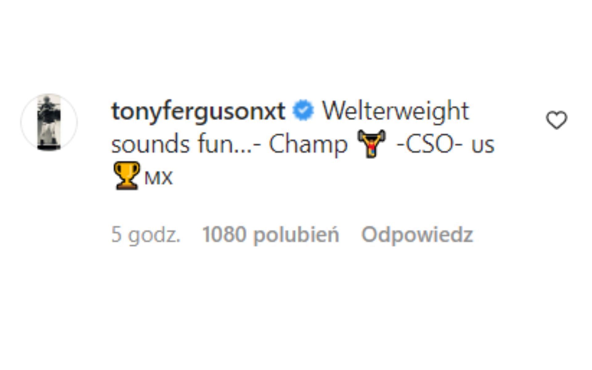 Tony Ferguson&#039;s reply to MMA Fighting Instagram post