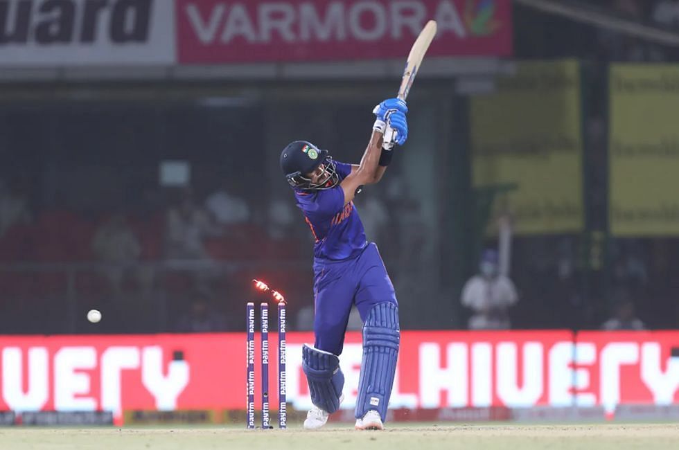 Shreyas Iyer was not too fluent against the pacers in the first T20I [P/C: BCCI]