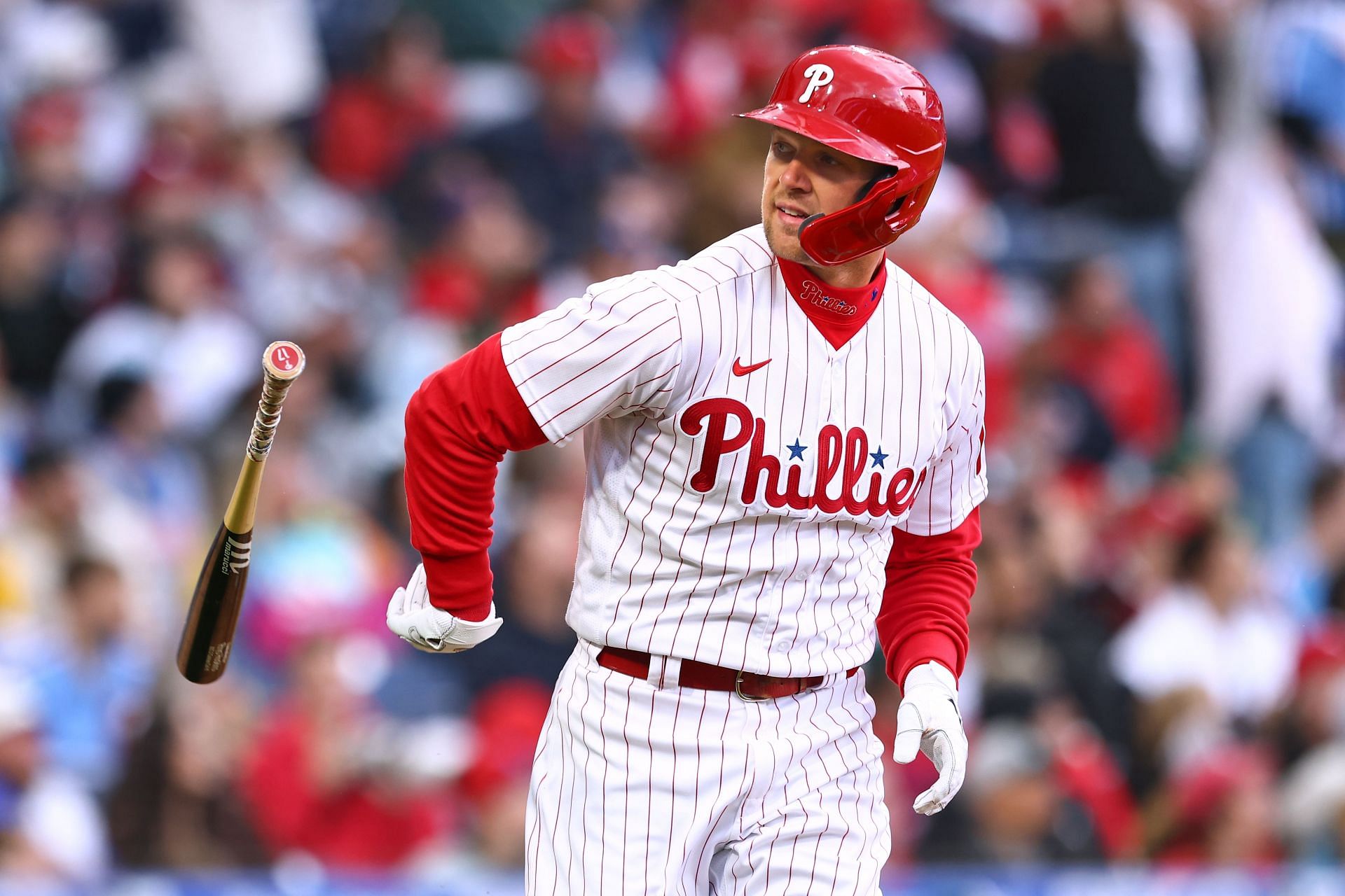 Watch Philadelphia Phillies first baseman Rhys Hoskins blasts a home run in the first inning as the team looks to extend 7-game winning streak