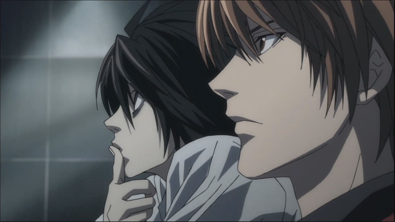 L (left) and Light (right) as seen in the Death Note anime (Image via Madhouse Studios)