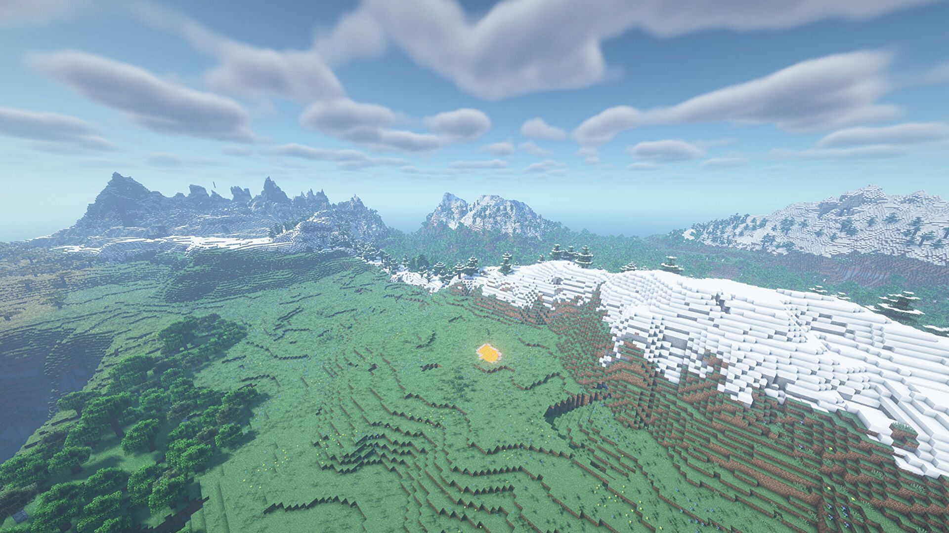 This seed provides a great mountain locale and plenty of plains (Image via Mojang)